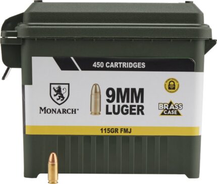 Monarch 9mm Luger 115-Grain FMJ Centerfire Brass Ammunition - 450 Rounds