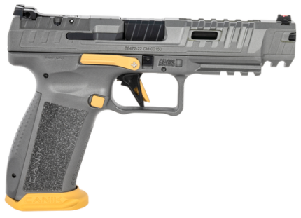 Canik SFX Rival 9mm, 5" Barrel, Gray, Gold Accents, Optic Ready, 18rd